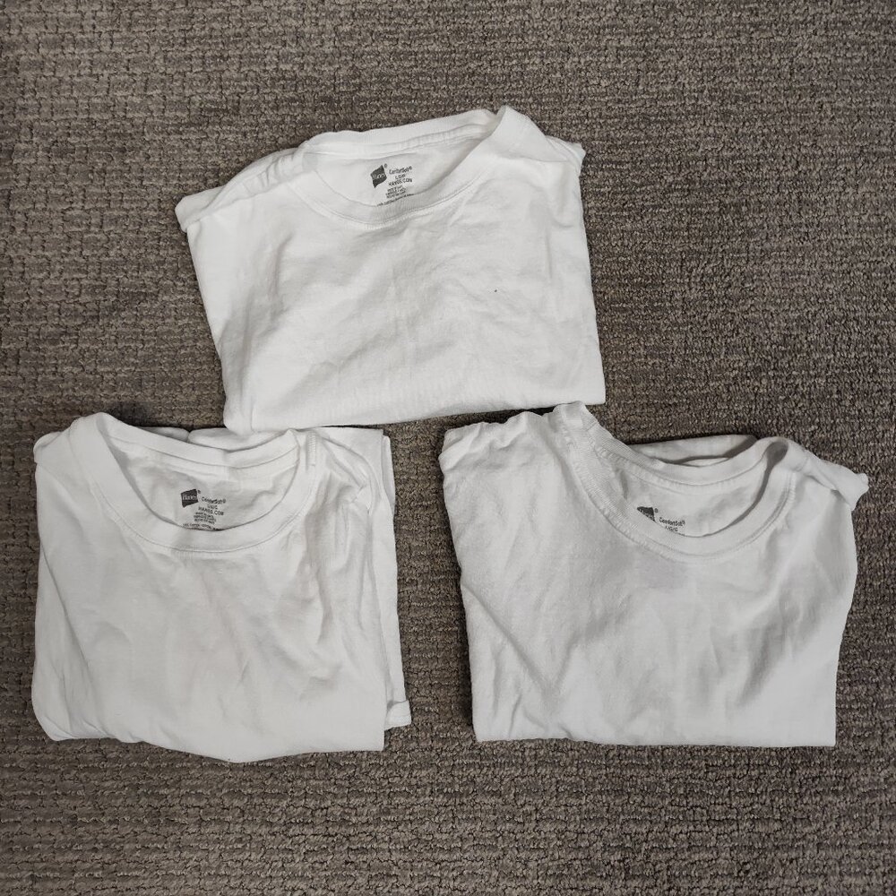 Lot of 3 Men's Hanes ComfortSoft Crew Neck Undershirt 100% Cotton - Large - EUC
